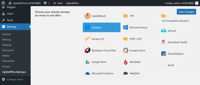 In the the 'Choose your remote storage' section, select Dropbox