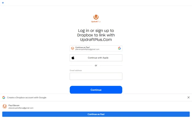 Dropbox login page