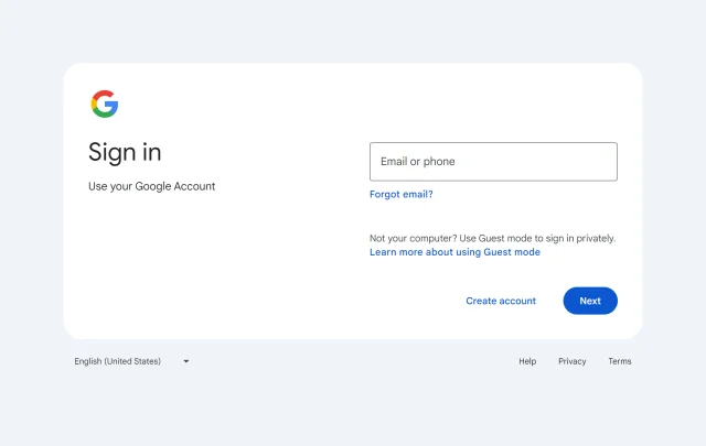 Google Sign in page
