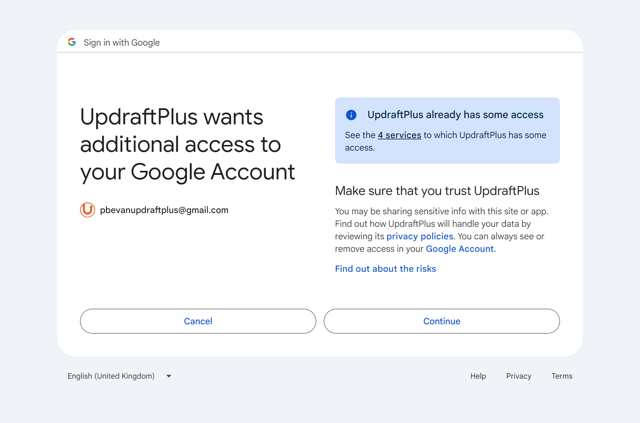 Connect your Google account by allowing account access