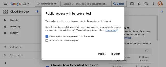 When the 'Public access will be prevented' dialogue pops up, select 'Confirm'