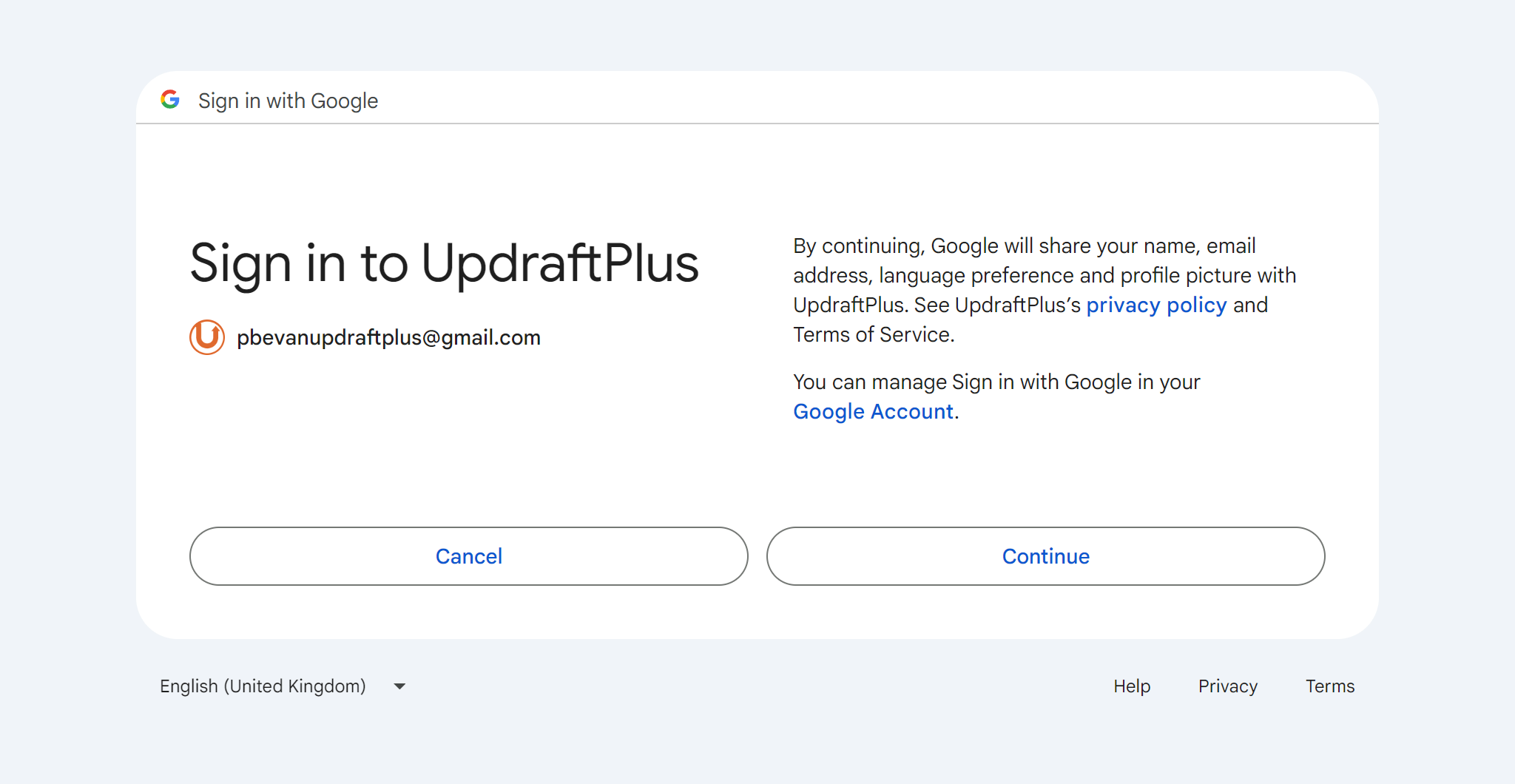Connect your Google account by allowing your account to connect