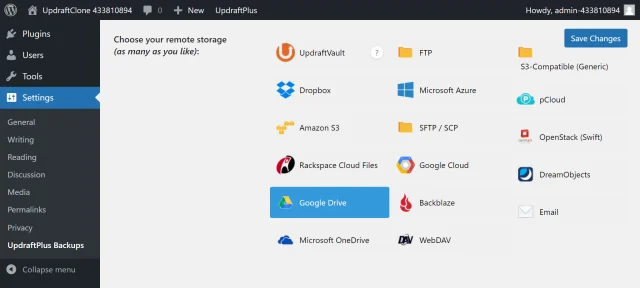 In the the 'Choose your remote storage' section, select Google Drive