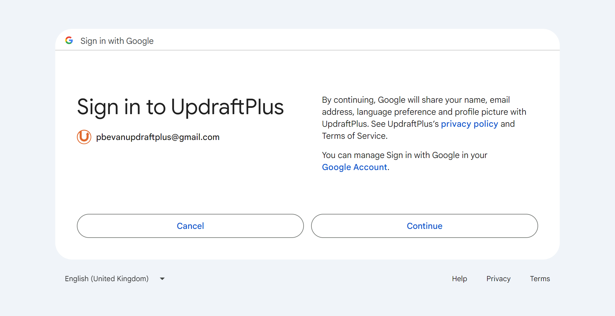 Connect your Google account by allowing your account to connect