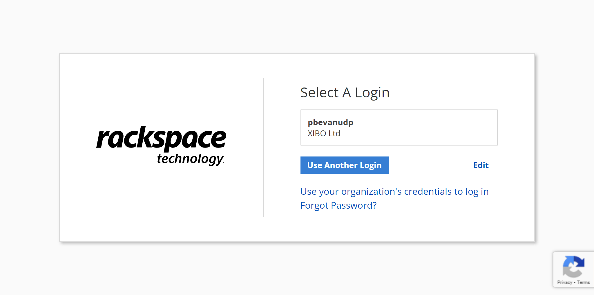Rackspace login window