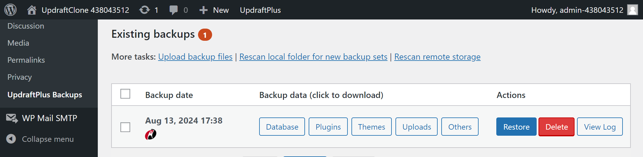 Rackspace existing backup logs