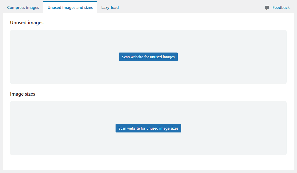 WP Optimize 'Unused images and sizes' tab