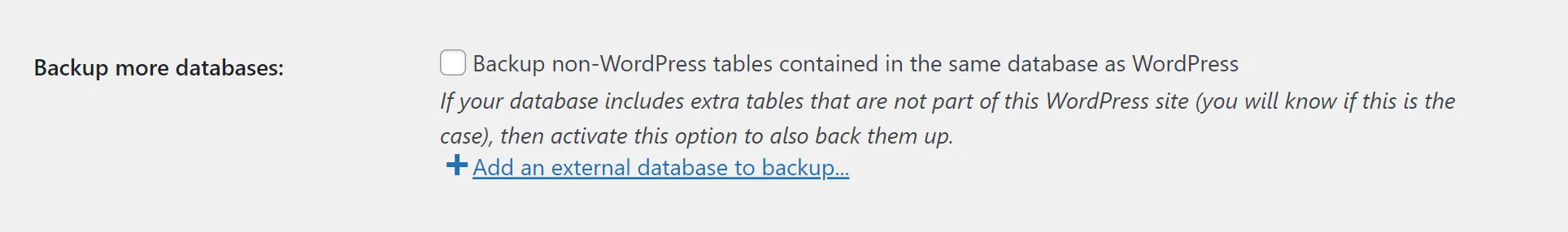Select the 'Backup more databases' option checkbox