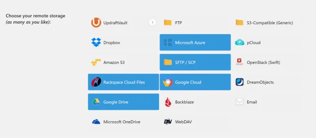 UpdraftPlus different remote storage options