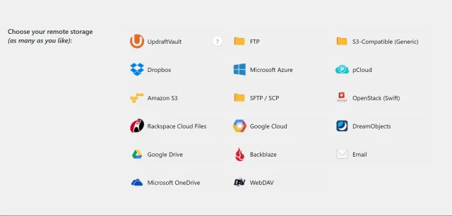 UpdraftPlus Storage options