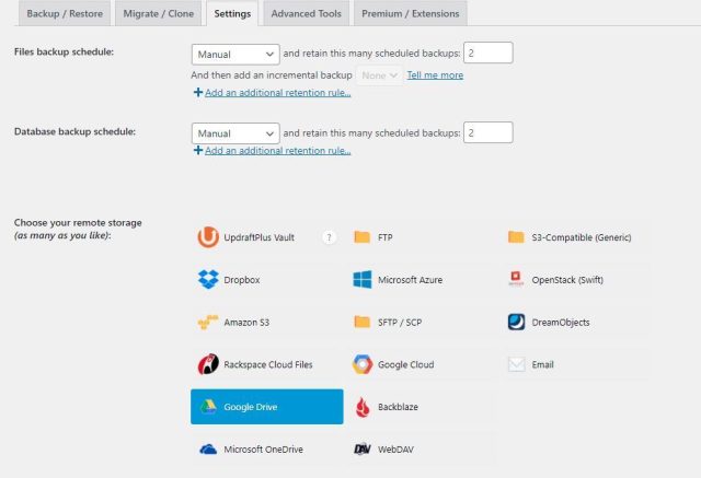 In the section 'Choose your remote storage', select your storage provider, for example - Google Drive
