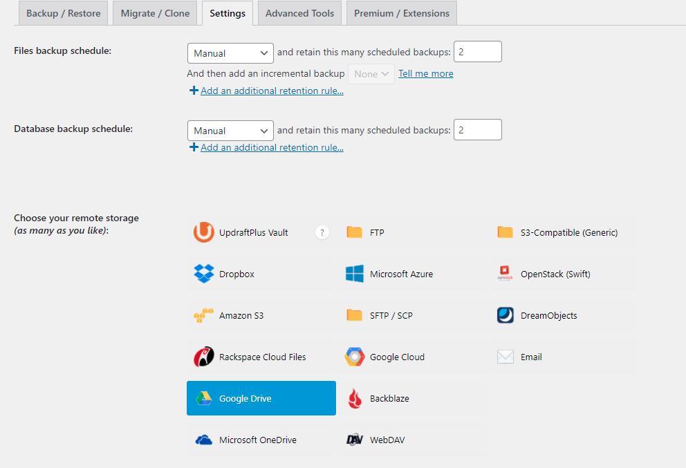 In the section 'Choose your remote storage', select your storage provider, for example - Google Drive
