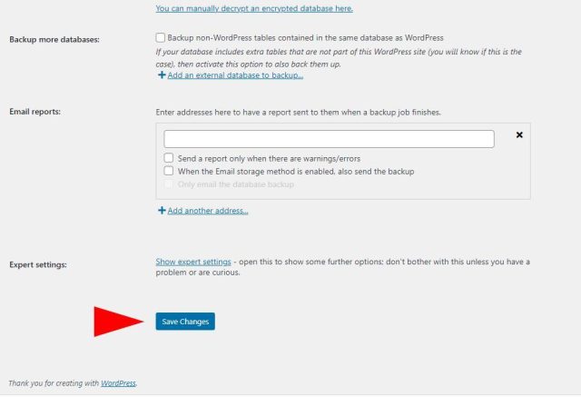 To set additional retention rules select 'Save Changes' button