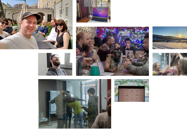Collage of team Updraft enjoying and working