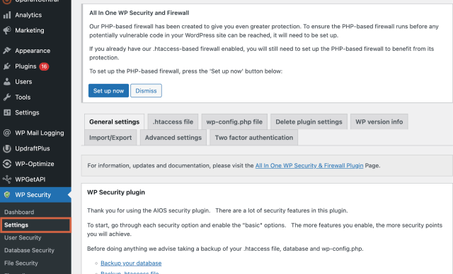 AIOS free settings tab