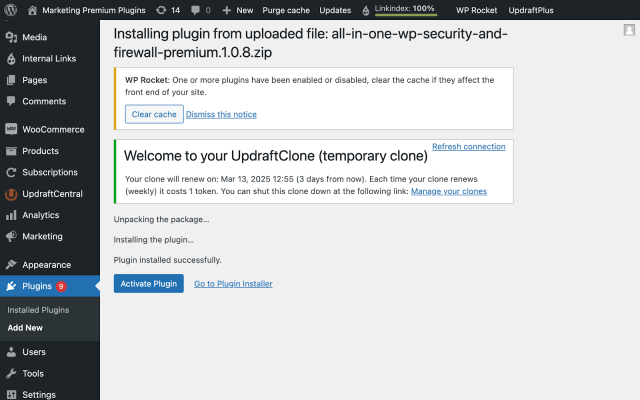 Activate your new plugin on the WordPress dasboard