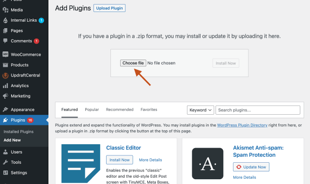 Choose a file to add as a plugin