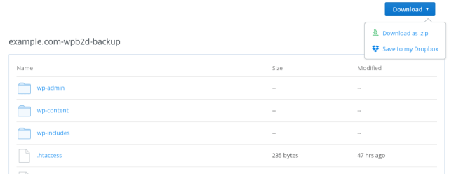 Download your backup file as a zip in Dropbox